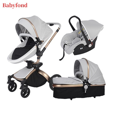 Leather Carriage Luxury 3 in 1 Baby Stroller